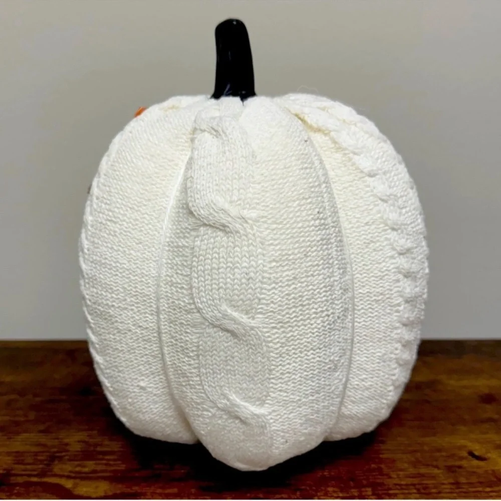 New! White Knit Cable Pumpkin Gorgeous Fall or Thanksgiving Decor